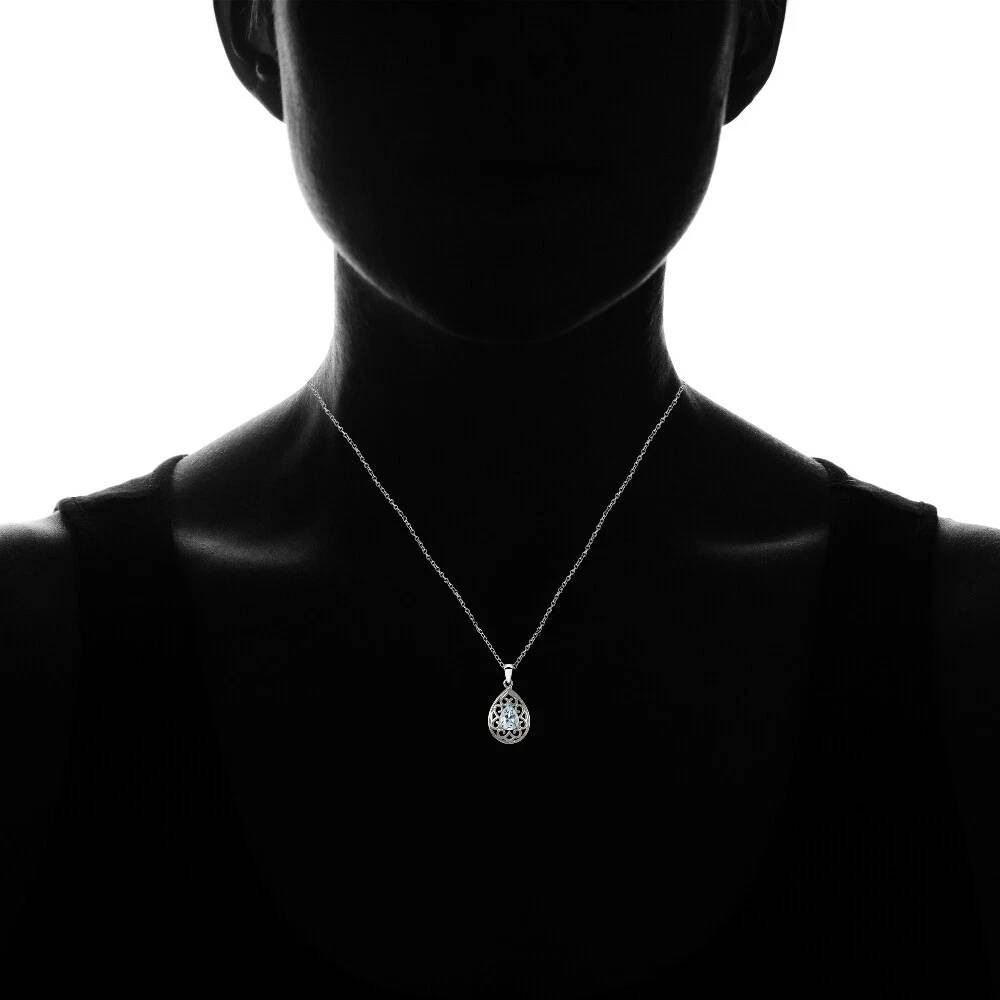 Silverspeck Sterling Silver Blue Topaz Filigree‎ Teardrop Necklace